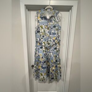 J. Crew Blue and Yellow Patterned Dress